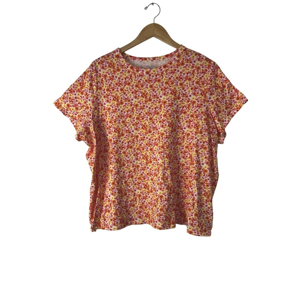 Old Navy Everywear Tee Womens XXL Floral Crew T-Shirt 100% Cotton Short Sleeve - Picture 1 of 6